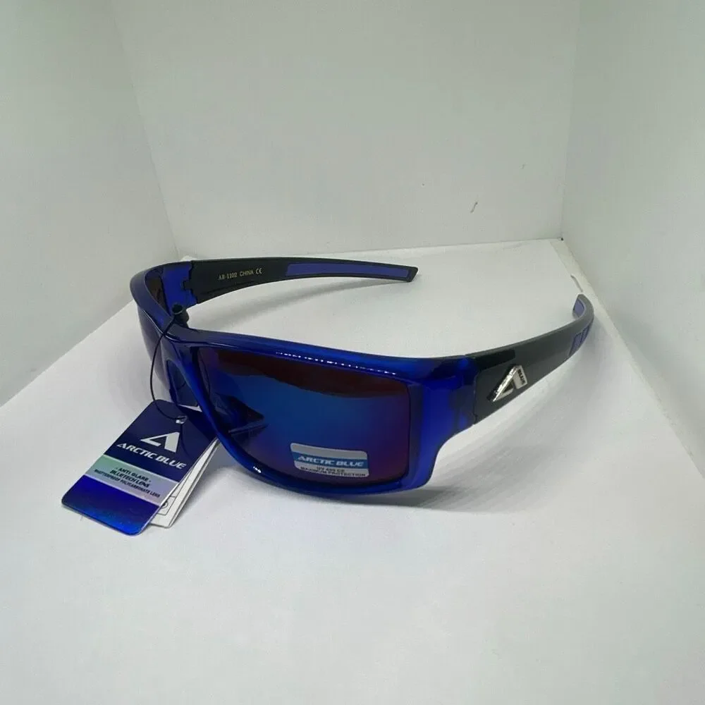 Arctic Blue Mirrored Blue Lens Wrap Sunglasses UV400 Protection